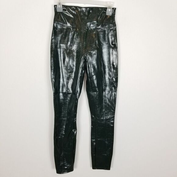Spanx Womens Faux Patent Leather Legging Size S Pants High Rise Green - Picture 1 of 7